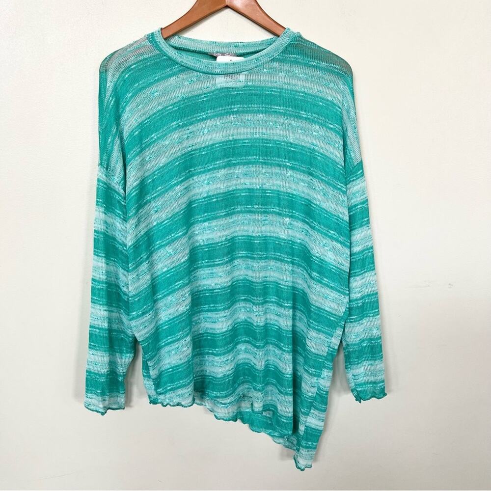 New PRETTY YOUNG THING Sheer Striped Asymmetrical Tunic Top Womens SIZE XL